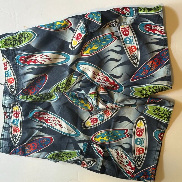 Hang Ten Small Youth Surfboard Skull Teen Boys Swim trunks shorts Navy Black - Picture 9 of 12